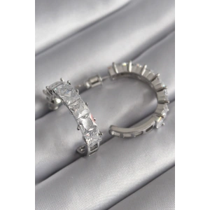 Pirinç Gümüş Renk Zirkon Taşlı Halka Model Kadın Küpe