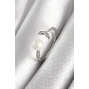 Pirinç Gümüş Renk Top İnci Figür Balık Kuyruğu Model Kadın Yüzük