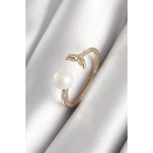 Pirinç Gold Renk İnci Top Figür Balık Kuyruğu Model Kadın Yüzük