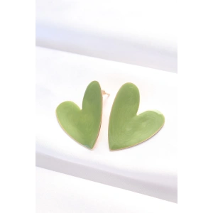 Yeşil Renk Mineli Kalp Küpe