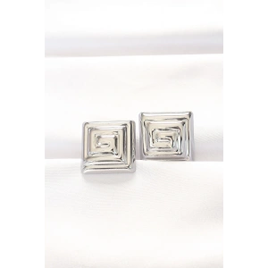 Pirinç Gümüş Renk Kare Form Küpe