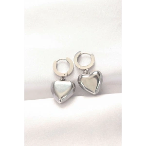 316L Çelik Gümüş Renk Bombeli Kalp Tasarımlı Küpe