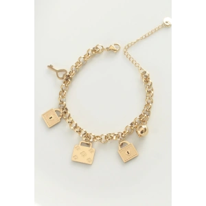 316L Çelik Gold Renk Karışık Aksesuarlı Oval Zincir Bileklik