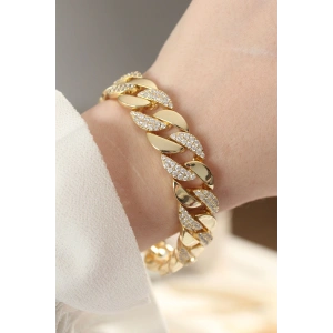 Vip Seri Pirinç Zirkon Taşlı Gold Renk Gurmet Bileklik