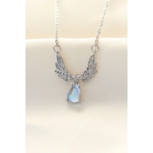 316L Zinciri Çelik Zirkon Taşlı Gümüş Renk Kanatlı Damla Kolye