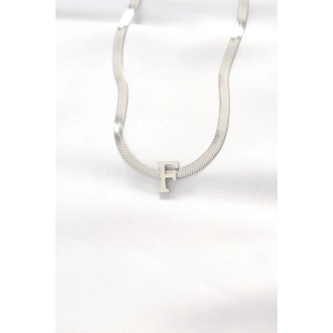 316L Çelik F Harfli Silver Renk İtalyan Zincirli Kolye