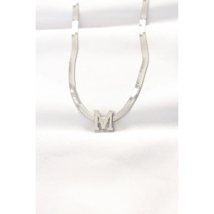 316L Çelik M Harfli Silver Renk İtalyan Zincirli Kolye