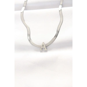 316L Çelik A Harfli Silver Renk İtalyan Zincirli Kolye