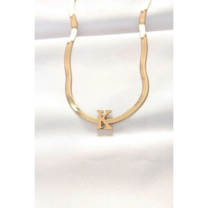 316L Çelik K Harfli Gold Renk İtalyan Zincirli Kolye