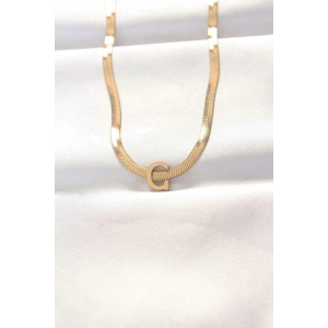 316L Çelik C Harfli Gold Renk İtalyan Zincirli Kolye
