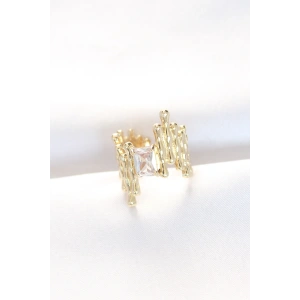 Gold Renk Tırtıklı Kalın Baget Taş Tasarım Ayarlanabilir Yüzük