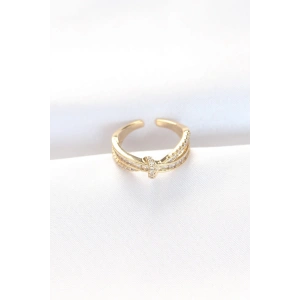 Kıvrım Model Gold Renk Zirkon Taşlı Ayarlanabilir Yüzük