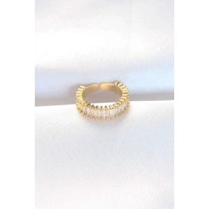Sıralı Baget Taşlı Gold Renk Ayarlanabilir Yüzük