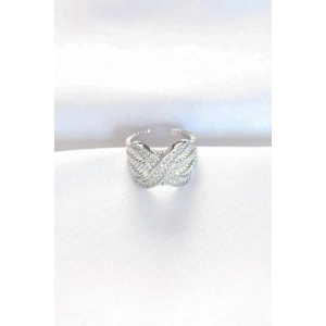 Kalın Zirkon Taşlı Silver Renk Ayarlanabilir X Tasarım Yüzük