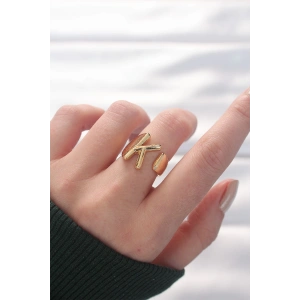 K Harfli Altın Renk Ayarlanabilir Yüzük