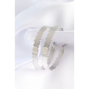 Pirinç Gümüş Renk Tırtıklı Halka Küpe