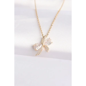 316L Çelik Zincir Altın Renk Zirkon Taşlı Fiyonk Kolye