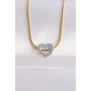 316L Çelik Zincir Altın Renk Zincirli Gümüş Renk Kalp Tasarımlı Kolye