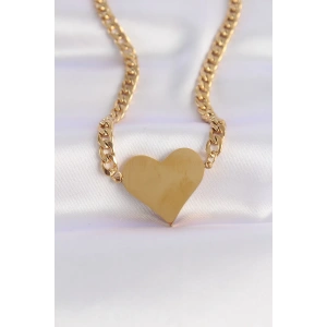 316L Çelik Zincir Altın Renk Düz Plaka Kalp Kolye