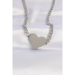 316L Çelik Zincir Gümüş Renk Düz Plaka Kalp Kolye