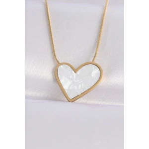 316L Çelik Zincir Altın Renk Mermer Desenli Kalp Kolye