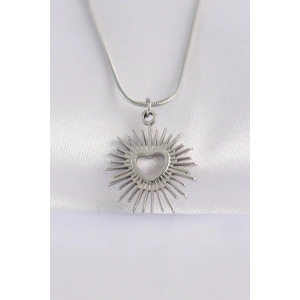 316L Çelik Zincir Gümüş Renk Kalp Güneşi Tasarımlı Kolye