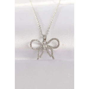 316L Çelik Zincir Gümüş Renk Zirkon Taşlı Fiyonk Kolye