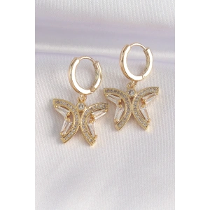 Pirinç Gold Renk Zirkon Taşlı Kelebek Tasarım Küpe