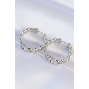 Pirinç Gümüş Renk Zincir Model Halka Küpe