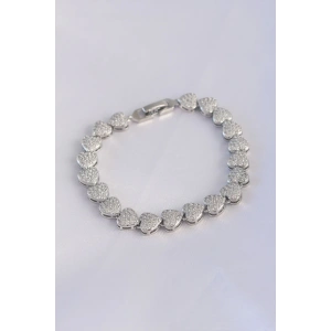 Vip Seri Pirinç Zirkon Taşlı Gümüş Renk Kalp Model Bileklik