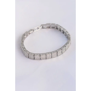 Vip Seri Pirinç Zirkon Taşlı Gümüş Renk Kare Su Yolu Model Bileklik