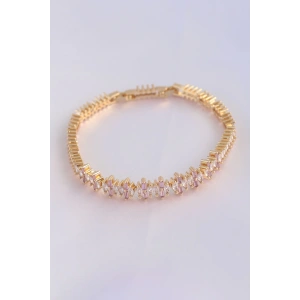 Vip Seri Pirinç Pembe Zirkon Taşlı Gold Renk Baget Model Bileklik