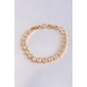 Vip Seri Pirinç Zirkon Taşlı Gold Renk Kare Su Yolu Model Bileklik