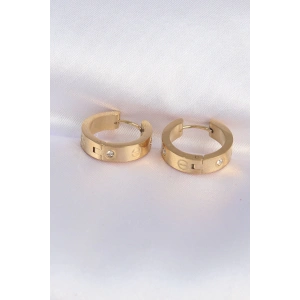 316L Çelik Gold Renk Zirkon Taşlı Model Halka Küpe