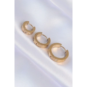 316L Çelik Gold Renk Zirkon Taşlı Model 3lü Halka Küpe