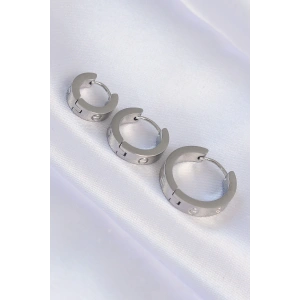 316L Çelik Gümüş Renk Model 3lü Halka Küpe