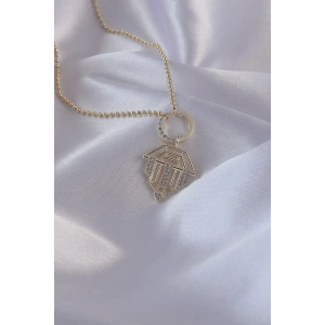 Pirinç Zirkon Taşlı Gold Renk Oval Detaylı Serenay Kolyesi