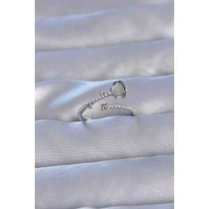 Pirinç Gümüş Renk Zirkon Taşlı İncili Satürn Model Ayarlanabilir Yüzük