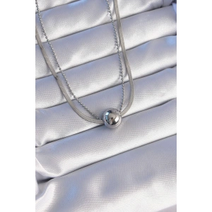 316L Çelik Çift Zincirli Gümüş Renk Topçuk İtalyan Model Kolye