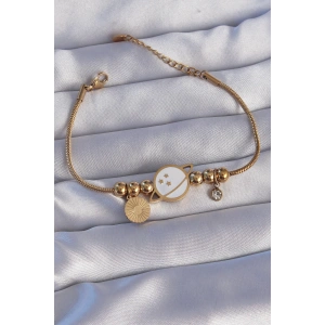 316L Çelik Gold Renk Zirkon Taşlı Mineli Satürn Tasarımlı Bileklik