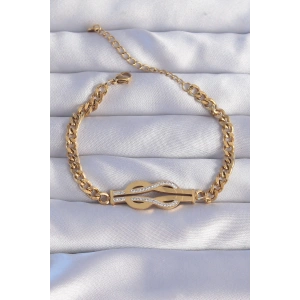 316L Çelik Gold Renk Zirkon Taşlı Kemer Tokası Model Zincir Bileklik