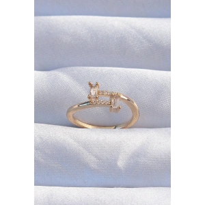 Pirinç Gold Renk Zirkon Taşlı Geometrik Ayarlanabilir Yüzük