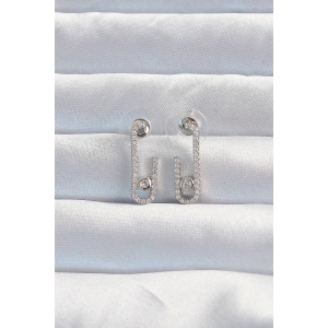 Pirinç Gümüş Renk Zirkon Taşlı Yarım Messika Küpe