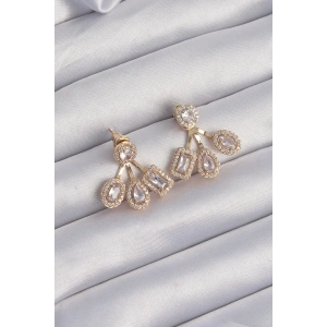 Pirinç Gold Renk Zirkon Taşlı Geometrik Model Küpe