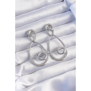 Pirinç Gümüş Renk Kıvrımlı Sallantılı Küpe