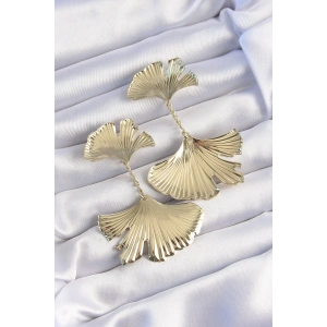 Pirinç Gold Renk Tırtıklı Yaprak Model Sallantılı Küpe