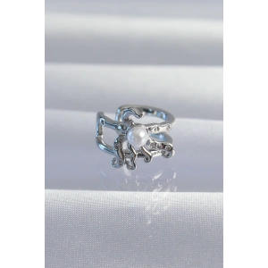 Pirinç Gümüş Renk İncili Ahtapot Earcuff Küpe