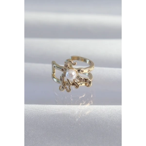 Pirinç Gold Renk İncili Ahtapot Earcuff Küpe