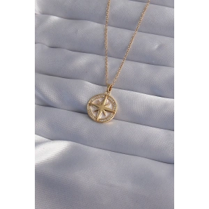 316L Çelik Zincir Gold Renk Zirkon Taşlı Kutup Yıldızı Kolye