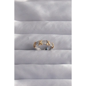 Pirinç Ayarlamalı Gümüş Renk Zirkon Taşlı XOXO Model Yüzük